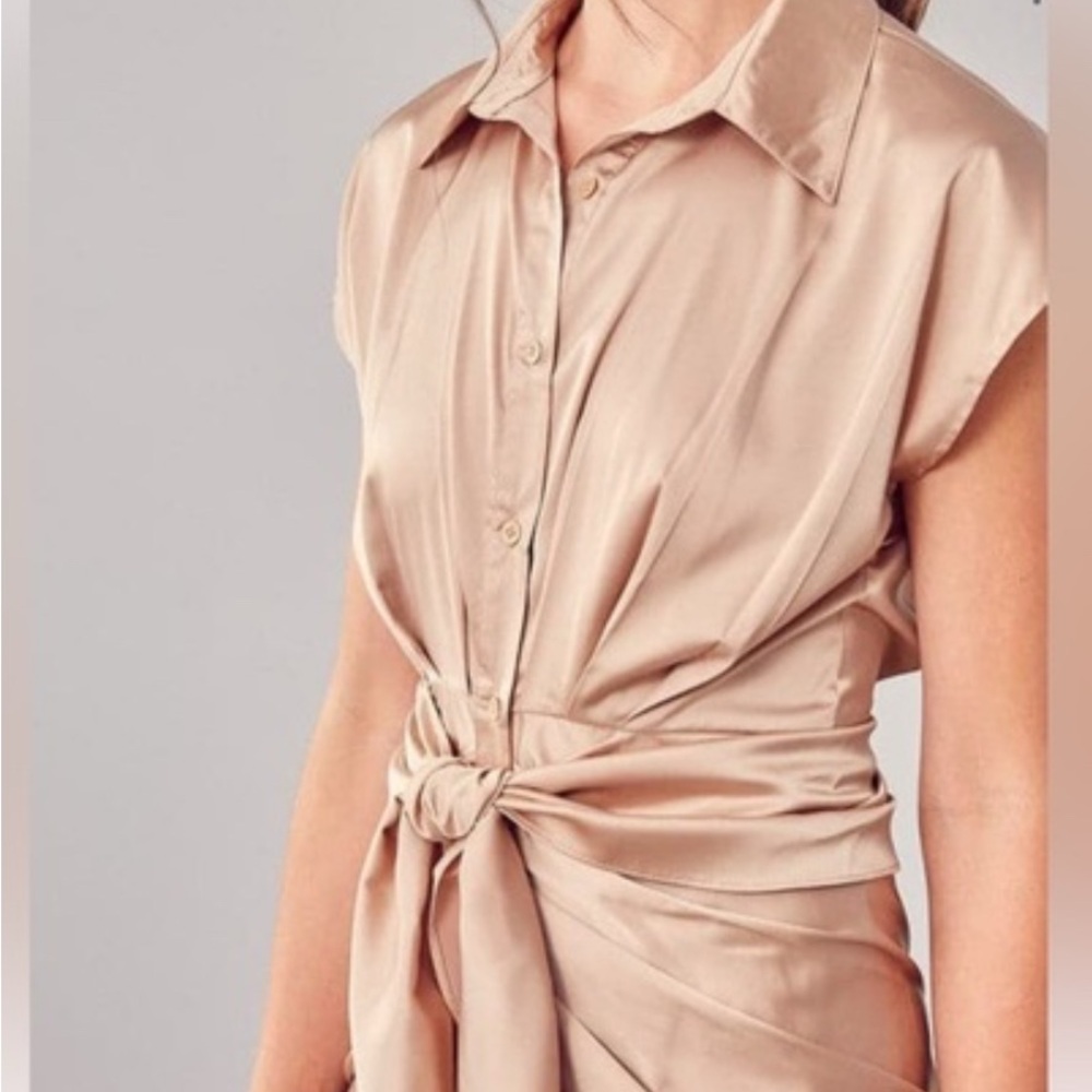 DO+BE Champagne Sleeve Dress with Tie Front - NWT M